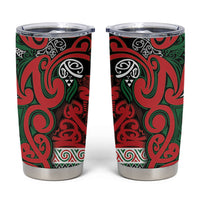 Aotearoa Iwi Tuhoe Tumbler Cup Maori Wharenui House Tribal Pattern LT9 Green Red - Polynesian Pride