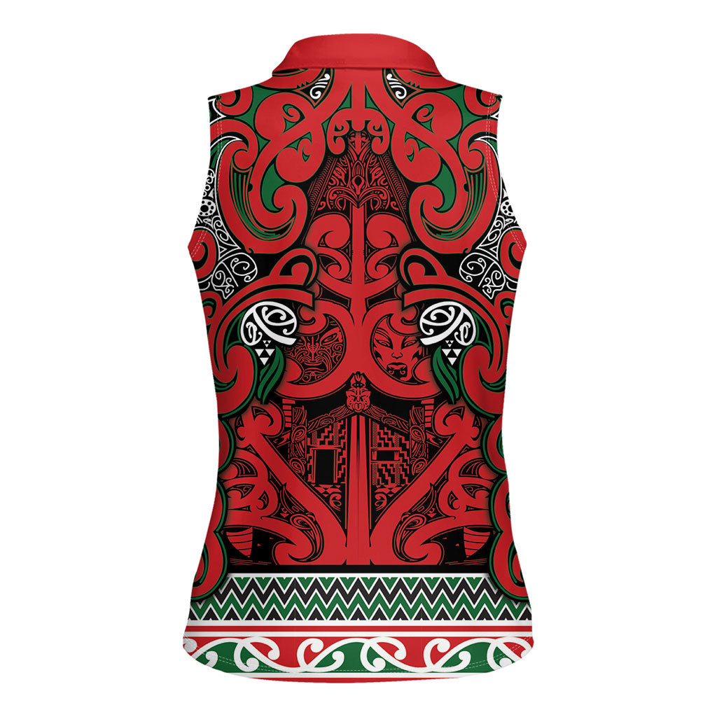 Aotearoa Iwi Tuhoe Women Sleeveless Polo Shirt Maori Wharenui House Tribal Pattern LT9 - Polynesian Pride