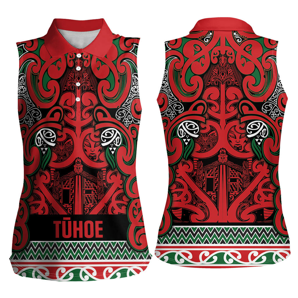 Aotearoa Iwi Tuhoe Women Sleeveless Polo Shirt Maori Wharenui House Tribal Pattern LT9 - Polynesian Pride