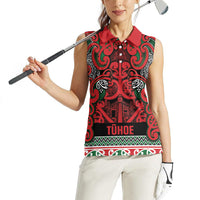 Aotearoa Iwi Tuhoe Women Sleeveless Polo Shirt Maori Wharenui House Tribal Pattern LT9 - Polynesian Pride