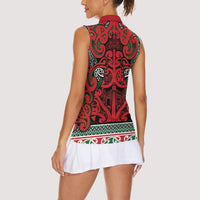 Aotearoa Iwi Tuhoe Women Sleeveless Polo Shirt Maori Wharenui House Tribal Pattern LT9 - Polynesian Pride