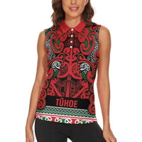 Aotearoa Iwi Tuhoe Women Sleeveless Polo Shirt Maori Wharenui House Tribal Pattern LT9 - Polynesian Pride
