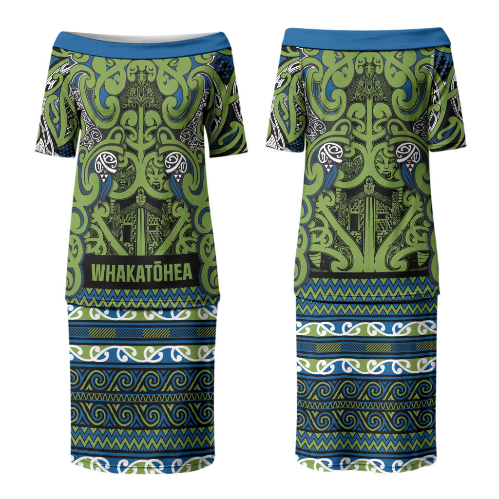 Aotearoa Iwi Whakatohea Couples Matching Puletasi and Hawaiian Shirt Maori Wharenui House Tribal Pattern LT9 - Polynesian Pride