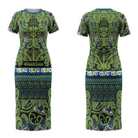 Aotearoa Iwi Whakatohea Couples Matching Short Sleeve Bodycon Dress and Long Sleeve Button Shirt Maori Wharenui House Tribal Pattern LT9 - Polynesian Pride