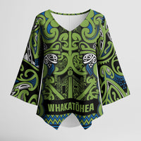 Aotearoa Iwi Whakatohea Kimono Sleeve Blouse Maori Wharenui House Tribal Pattern LT9 Female Olive green - Polynesian Pride