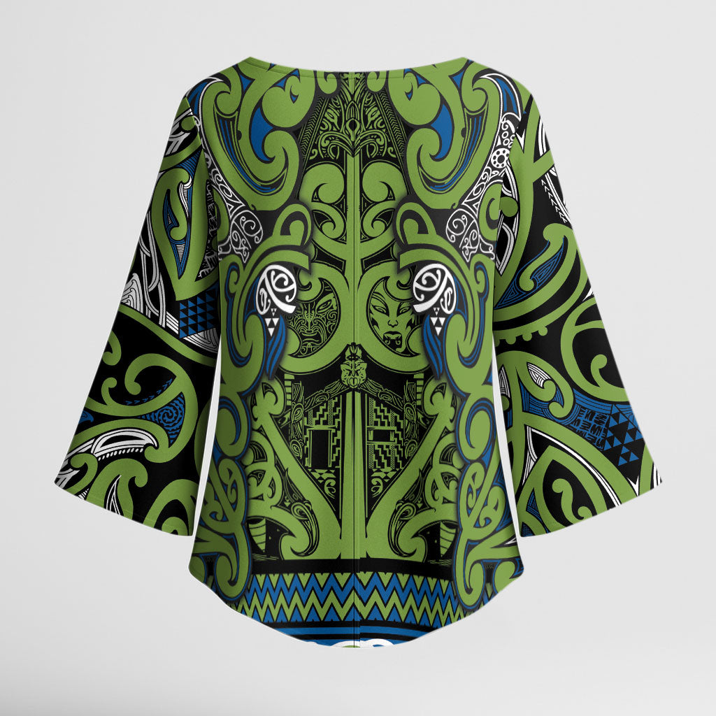 Aotearoa Iwi Whakatohea Kimono Sleeve Blouse Maori Wharenui House Tribal Pattern LT9 - Polynesian Pride