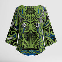 Aotearoa Iwi Whakatohea Kimono Sleeve Blouse Maori Wharenui House Tribal Pattern LT9 - Polynesian Pride
