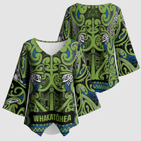 Aotearoa Iwi Whakatohea Kimono Sleeve Blouse Maori Wharenui House Tribal Pattern LT9 - Polynesian Pride