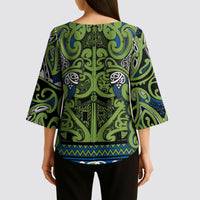 Aotearoa Iwi Whakatohea Kimono Sleeve Blouse Maori Wharenui House Tribal Pattern LT9 - Polynesian Pride