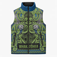 Aotearoa Iwi Whakatohea Sleeveless Puffer Jacket Maori Wharenui House Tribal Pattern LT9 Unisex Olive green - Polynesian Pride