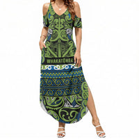 Aotearoa Iwi Whakatohea Summer Maxi Dress Maori Wharenui House Tribal Pattern LT9 Women Olive green - Polynesian Pride