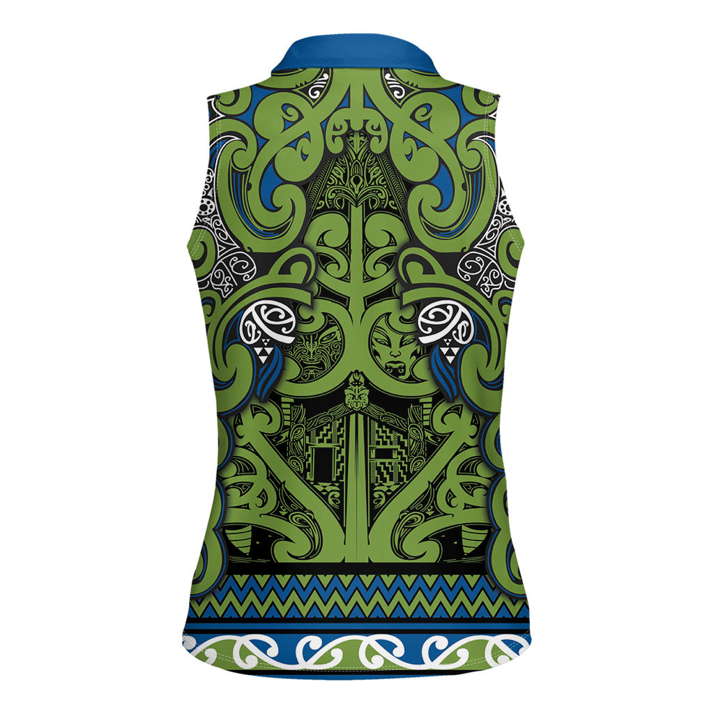 Aotearoa Iwi Whakatohea Women Sleeveless Polo Shirt Maori Wharenui House Tribal Pattern LT9 - Polynesian Pride