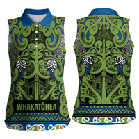 Aotearoa Iwi Whakatohea Women Sleeveless Polo Shirt Maori Wharenui House Tribal Pattern LT9 - Polynesian Pride