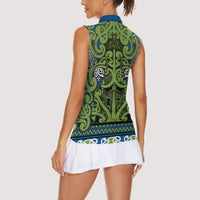 Aotearoa Iwi Whakatohea Women Sleeveless Polo Shirt Maori Wharenui House Tribal Pattern LT9 - Polynesian Pride