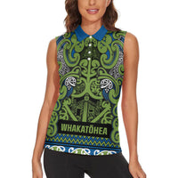 Aotearoa Iwi Whakatohea Women Sleeveless Polo Shirt Maori Wharenui House Tribal Pattern LT9 - Polynesian Pride