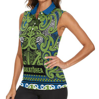 Aotearoa Iwi Whakatohea Women Sleeveless Polo Shirt Maori Wharenui House Tribal Pattern LT9 - Polynesian Pride