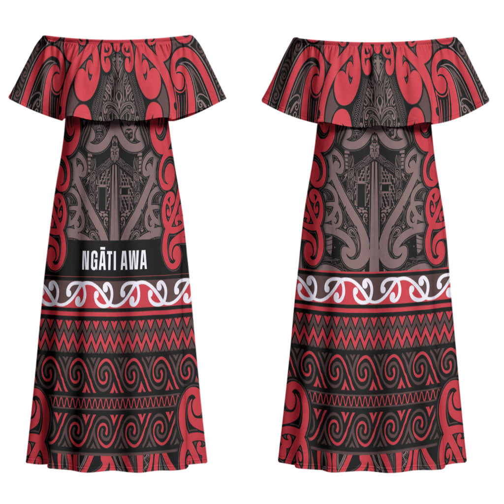 Aotearoa Iwi Ngati Awa Couples Matching Off Shoulder Maxi Dress and Hawaiian Shirt Maori Wharenui House Tribal Pattern LT9 - Polynesian Pride