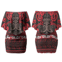 Aotearoa Iwi Ngati Awa Couples Matching Off Shoulder Short Dress and Hawaiian Shirt Maori Wharenui House Tribal Pattern LT9 - Polynesian Pride