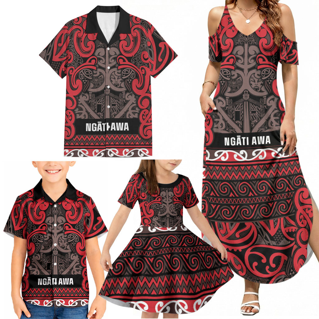 Aotearoa Iwi Ngati Awa Family Matching Summer Maxi Dress and Hawaiian Shirt Maori Wharenui House Tribal Pattern LT9 - Polynesian Pride