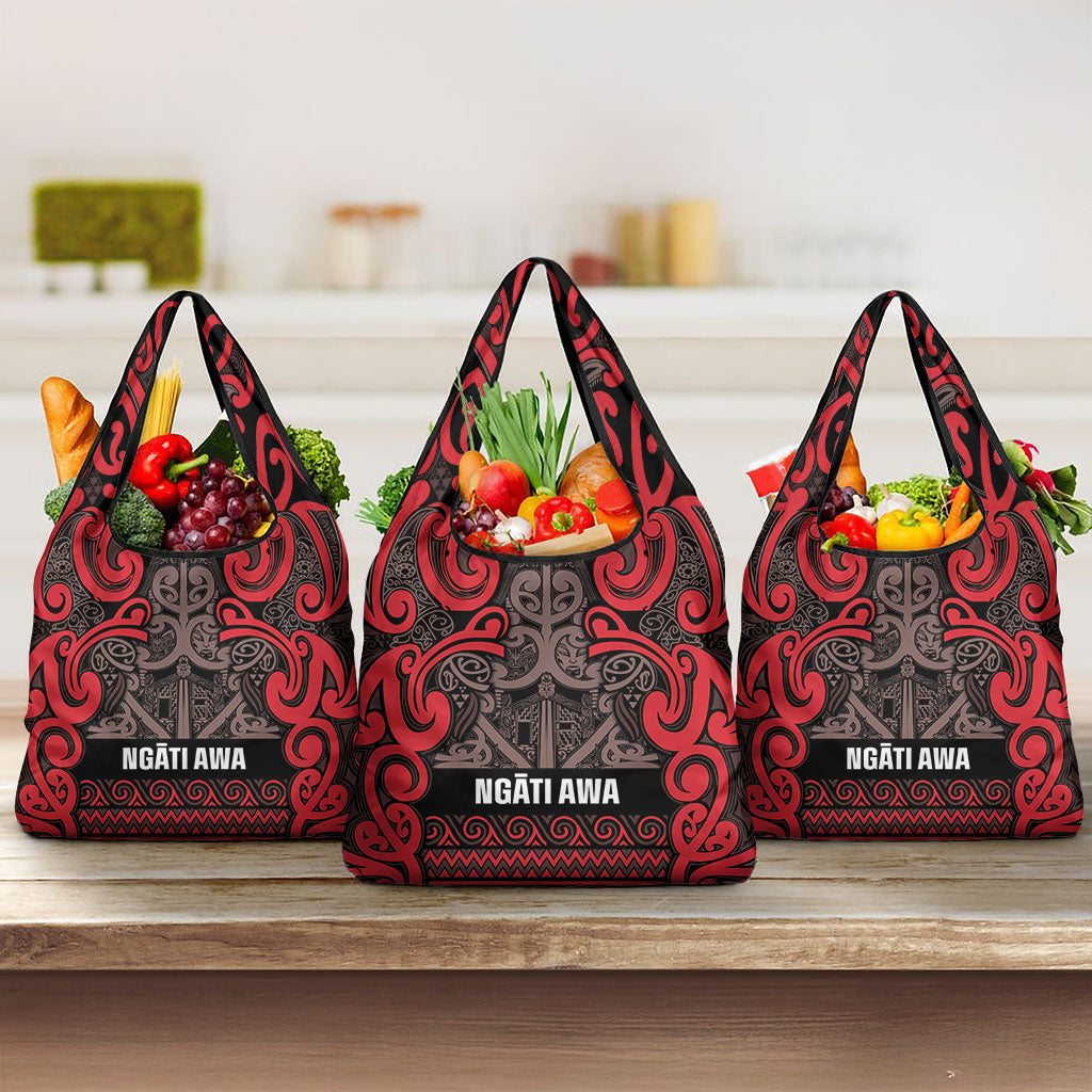 Aotearoa Iwi Ngati Awa Grocery Bag Maori Wharenui House Tribal Pattern LT9 3-pack One Size Red - Polynesian Pride