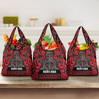 Aotearoa Iwi Ngati Awa Grocery Bag Maori Wharenui House Tribal Pattern LT9 3-pack One Size Red - Polynesian Pride