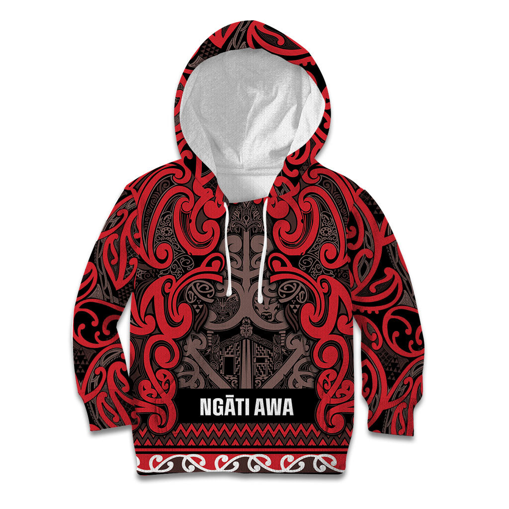 Aotearoa Iwi Ngati Awa Kid Hoodie Maori Wharenui House Tribal Pattern LT9 Hoodie Red - Polynesian Pride