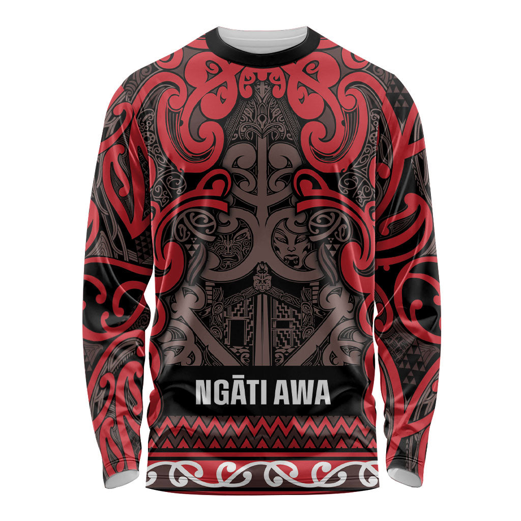 Aotearoa Iwi Ngati Awa Long Sleeve Shirt Maori Wharenui House Tribal Pattern LT9 Unisex Red - Polynesian Pride