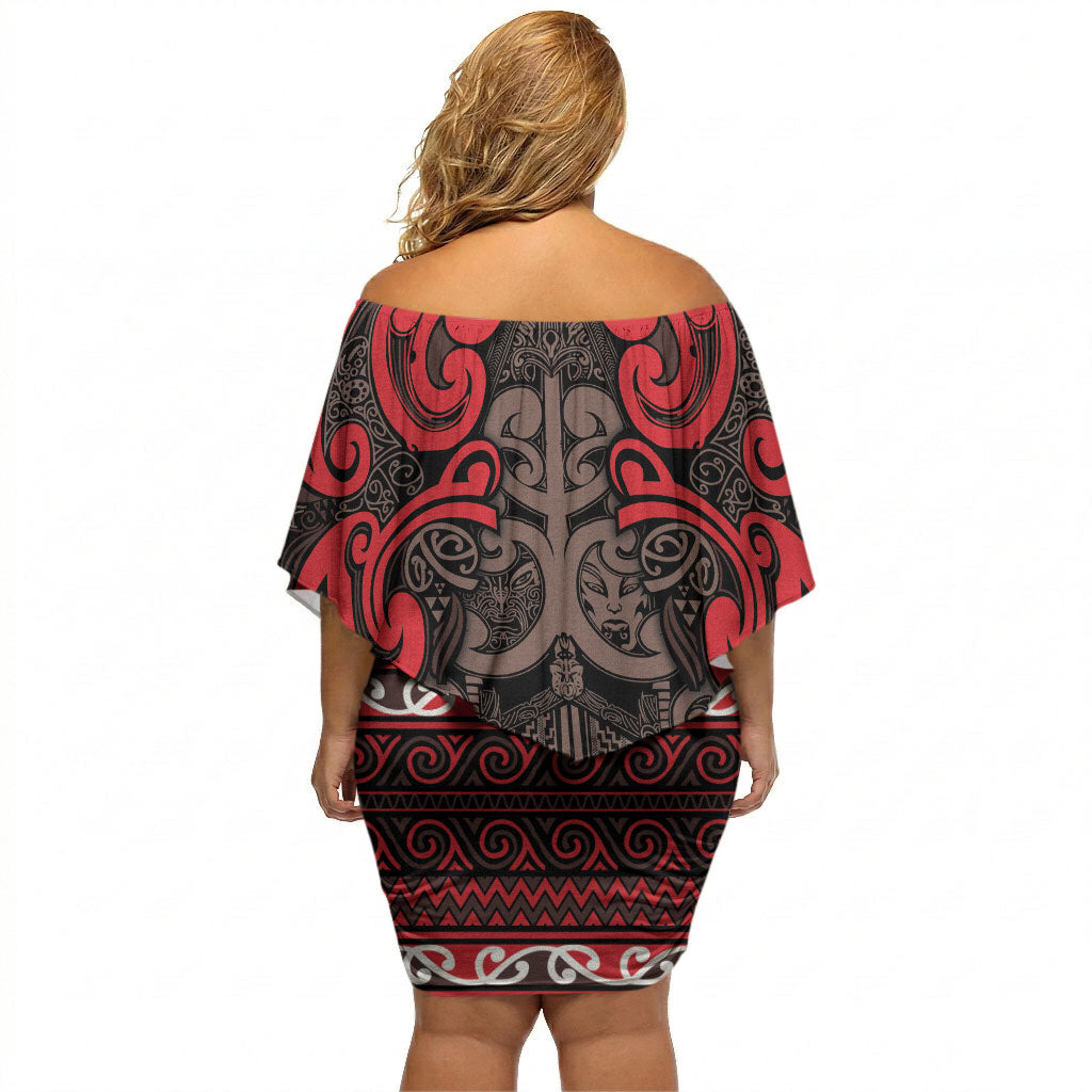 Aotearoa Iwi Ngati Awa Off Shoulder Short Dress Maori Wharenui House Tribal Pattern LT9 - Polynesian Pride
