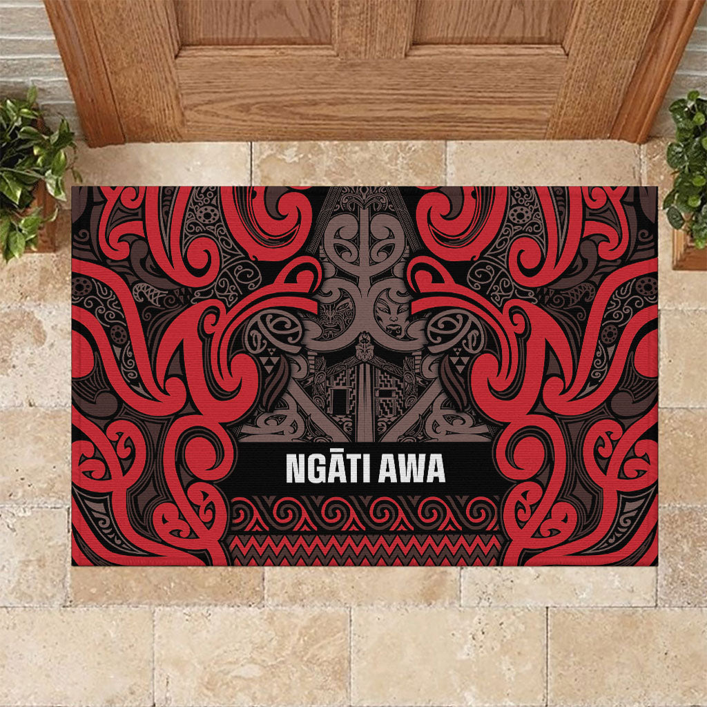 Aotearoa Iwi Ngati Awa Rubber Doormat Maori Wharenui House Tribal Pattern LT9 Red - Polynesian Pride