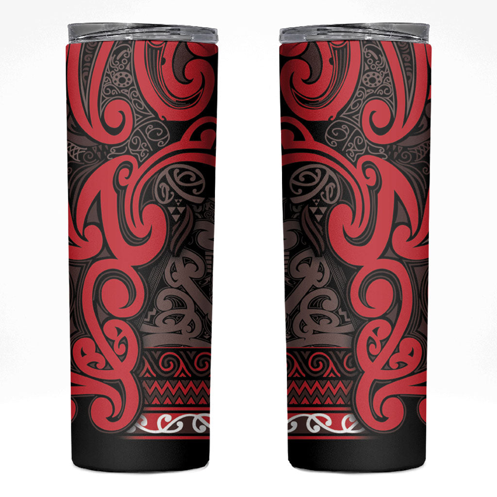Aotearoa Iwi Ngati Awa Skinny Tumbler Maori Wharenui House Tribal Pattern LT9 Red - Polynesian Pride