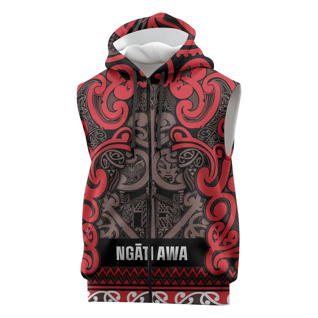 Aotearoa Iwi Ngati Awa Sleeveless Zip Hoodie Maori Wharenui House Tribal Pattern LT9 Red - Polynesian Pride