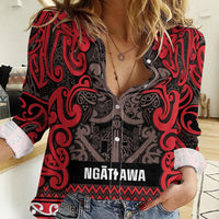 Aotearoa Iwi Ngati Awa Women Casual Shirt Maori Wharenui House Tribal Pattern LT9 Female Red - Polynesian Pride