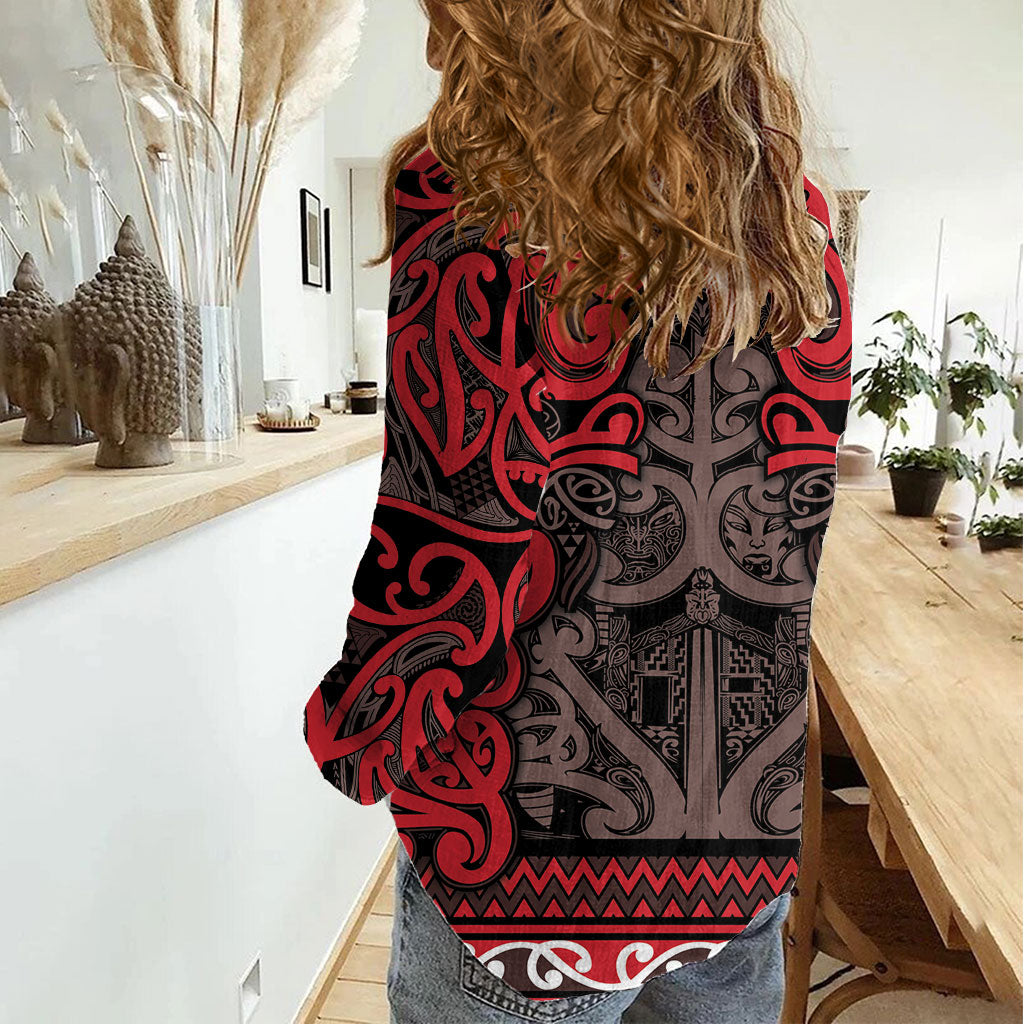 Aotearoa Iwi Ngati Awa Women Casual Shirt Maori Wharenui House Tribal Pattern LT9 - Polynesian Pride