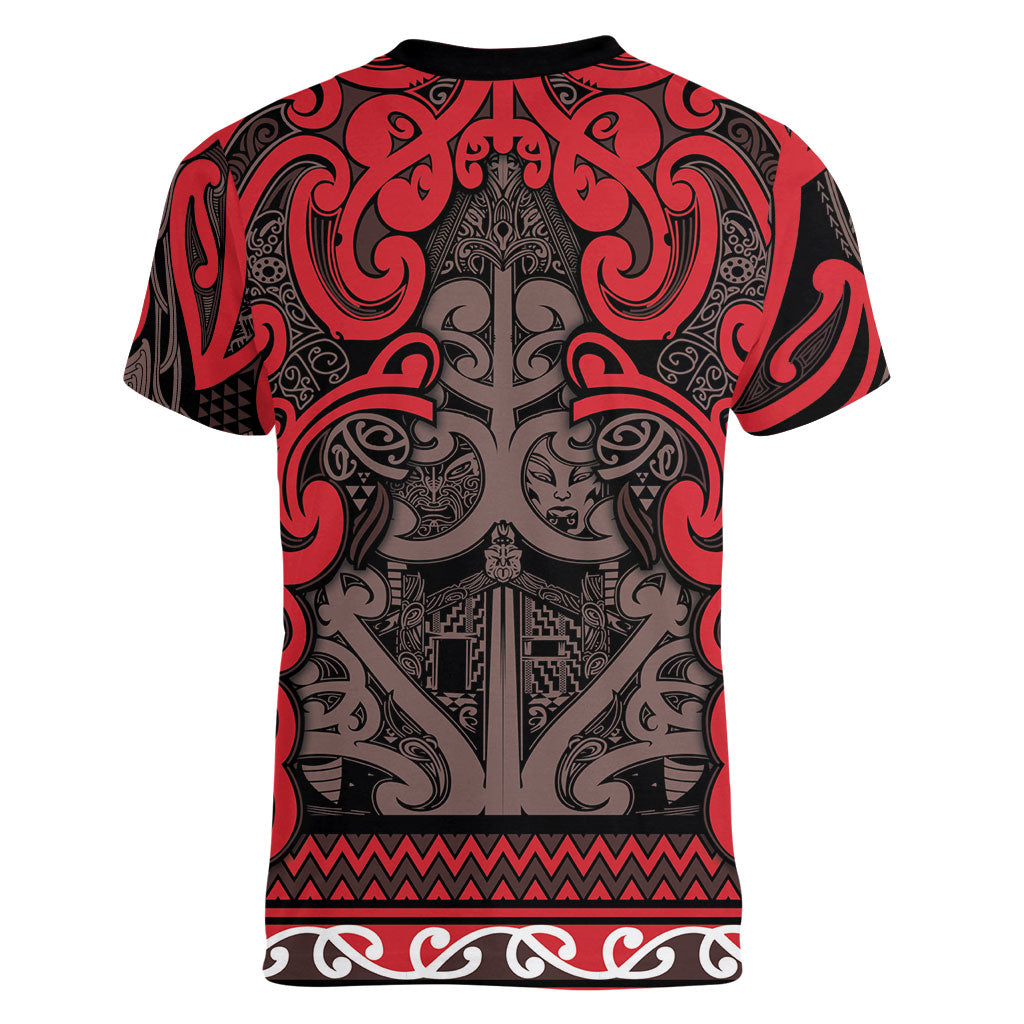 Aotearoa Iwi Ngati Awa Women V-Neck T-Shirt Maori Wharenui House Tribal Pattern LT9 - Polynesian Pride