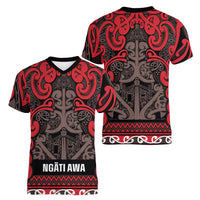 Aotearoa Iwi Ngati Awa Women V-Neck T-Shirt Maori Wharenui House Tribal Pattern LT9 - Polynesian Pride
