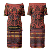 Aotearoa Iwi Rongowhakaata Couples Matching Puletasi and Hawaiian Shirt Maori Wharenui House Tribal Pattern LT9 - Polynesian Pride