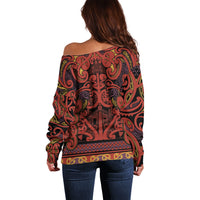 Aotearoa Iwi Rongowhakaata Off Shoulder Sweater Maori Wharenui House Tribal Pattern LT9 - Polynesian Pride