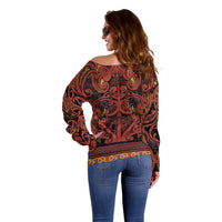 Aotearoa Iwi Rongowhakaata Off Shoulder Sweater Maori Wharenui House Tribal Pattern LT9 - Polynesian Pride