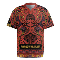 Aotearoa Iwi Rongowhakaata Rugby Jersey Maori Wharenui House Tribal Pattern LT9 Brick Red - Polynesian Pride