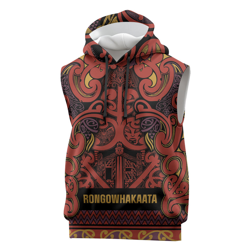 Aotearoa Iwi Rongowhakaata Sleeveless Hoodie Maori Wharenui House Tribal Pattern