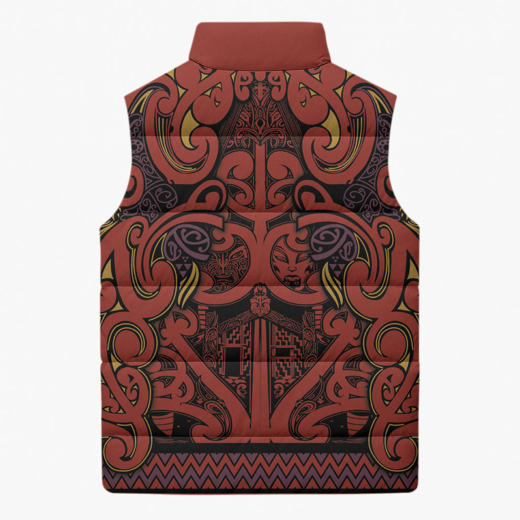 Aotearoa Iwi Rongowhakaata Sleeveless Puffer Jacket Maori Wharenui House Tribal Pattern LT9 - Polynesian Pride