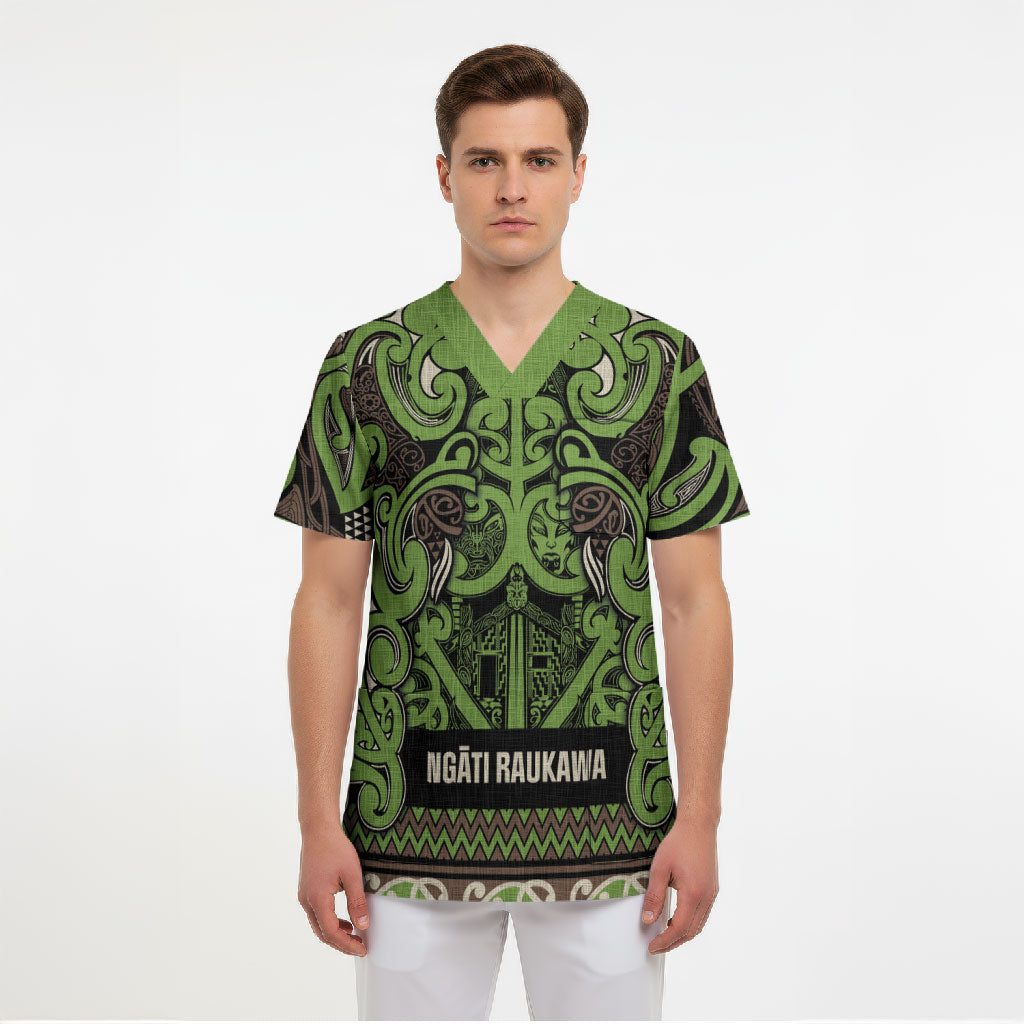 Aotearoa Iwi Ngati Raukawa Scrub Top Maori Wharenui House Tribal Pattern LT9 - Polynesian Pride