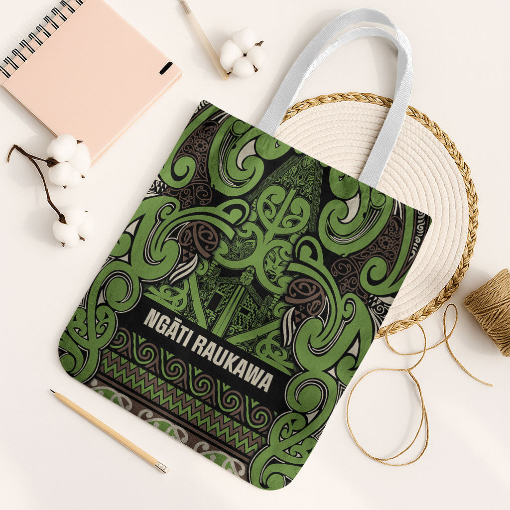 Aotearoa Iwi Ngati Raukawa Tote Bag Maori Wharenui House Tribal Pattern LT9 White Strap One Size Olive green - Polynesian Pride