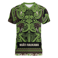 Aotearoa Iwi Ngati Raukawa Women V-Neck T-Shirt Maori Wharenui House Tribal Pattern LT9 Female Olive green - Polynesian Pride