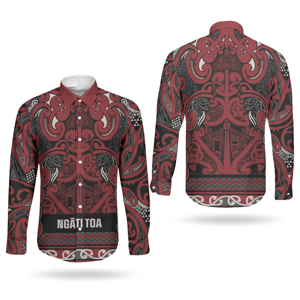 Aotearoa Iwi Ngati Toa Couples Matching Off Shoulder Short Dress and Long Sleeve Button Shirt Maori Wharenui House Tribal Pattern LT9 - Polynesian Pride
