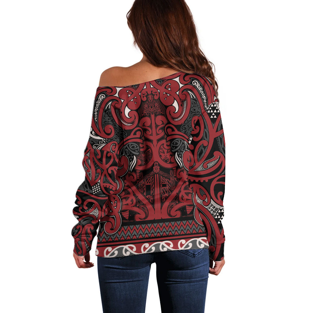 Aotearoa Iwi Ngati Toa Off Shoulder Sweater Maori Wharenui House Tribal Pattern LT9 - Polynesian Pride