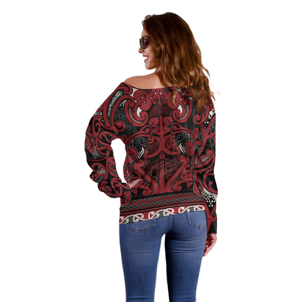 Aotearoa Iwi Ngati Toa Off Shoulder Sweater Maori Wharenui House Tribal Pattern LT9 - Polynesian Pride