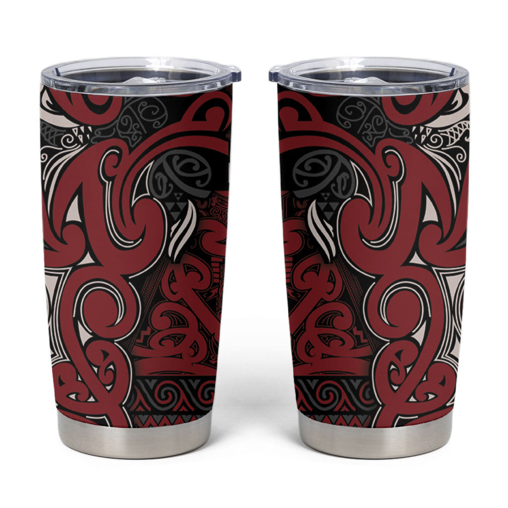 Aotearoa Iwi Ngati Toa Tumbler Cup Maori Wharenui House Tribal Pattern LT9 Dark Red - Polynesian Pride