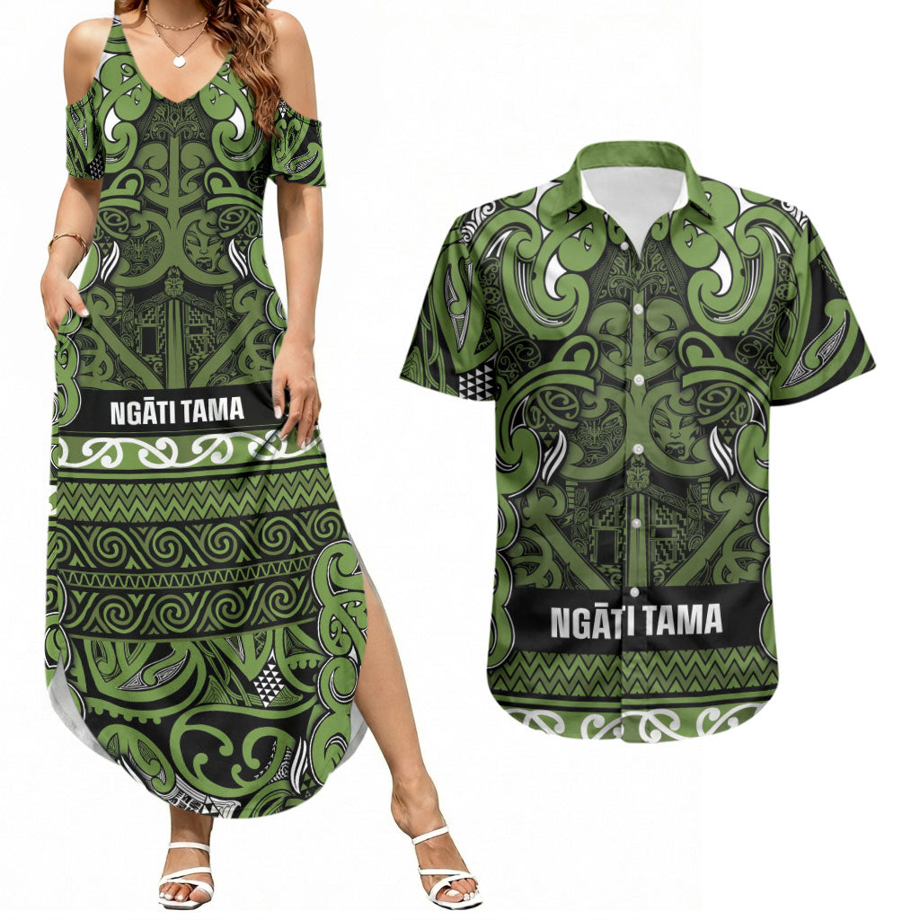 Aotearoa Iwi Ngāti Tama ki Taranaki Trust Couples Matching Summer Maxi Dress and Hawaiian Shirt Maori Wharenui House Tribal Pattern LT9 Lime - Polynesian Pride