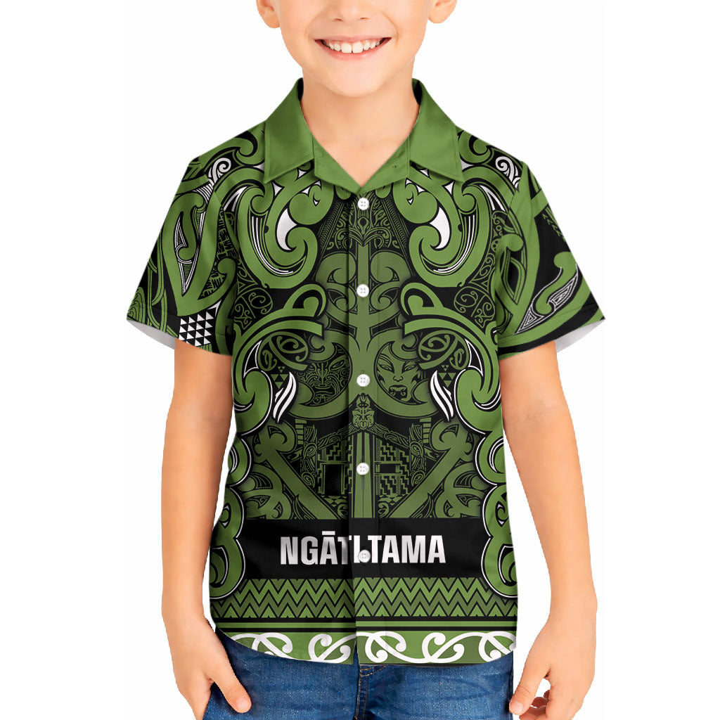 Aotearoa Iwi Ngāti Tama ki Taranaki Trust Kid Hawaiian Shirt Maori Wharenui House Tribal Pattern LT9 Kid Lime - Polynesian Pride